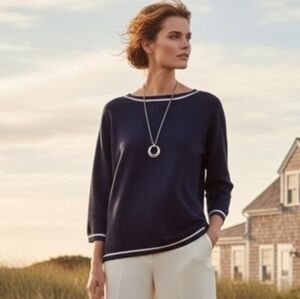 Jones New York Navy Blue & White Sweater Small
